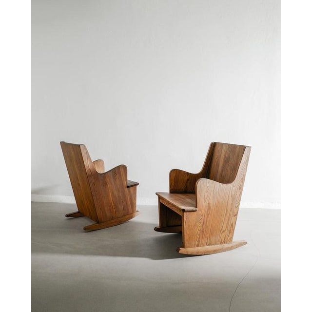 Wood Swedish Mid Century Modern Sculptural Wooden Lovö Rocking Chairs by Axel Einar Hjorth for Nordiska Kompaniet Sweden, 1930s, Set of 2 For Sale - Image 7 of 7