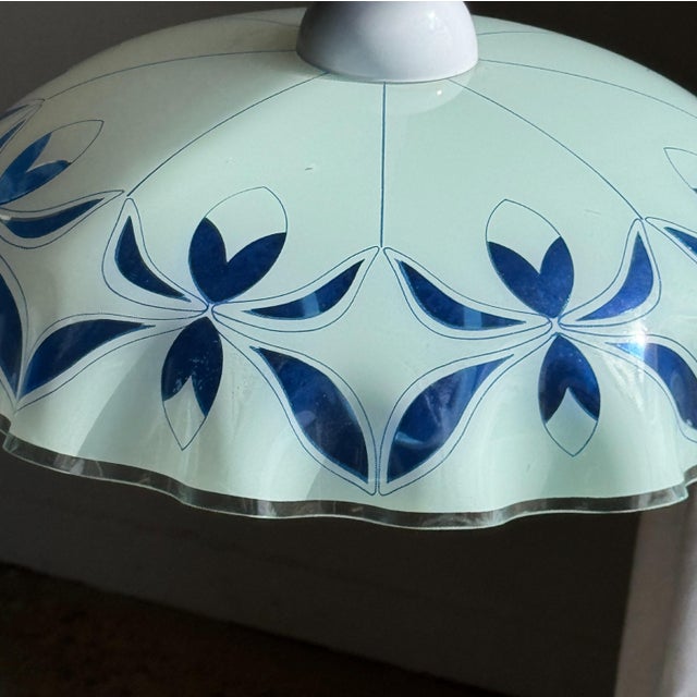 Blue Vintage Pendant Light in White and Blue Glass with Wavy Edge, 1980s For Sale - Image 8 of 18