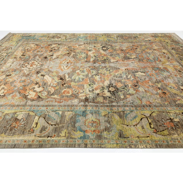 2020s Modern Bidjar Style Transitional Wool Rug – Earthy Abstract Floral Design 10x14 For Sale - Image 5 of 11