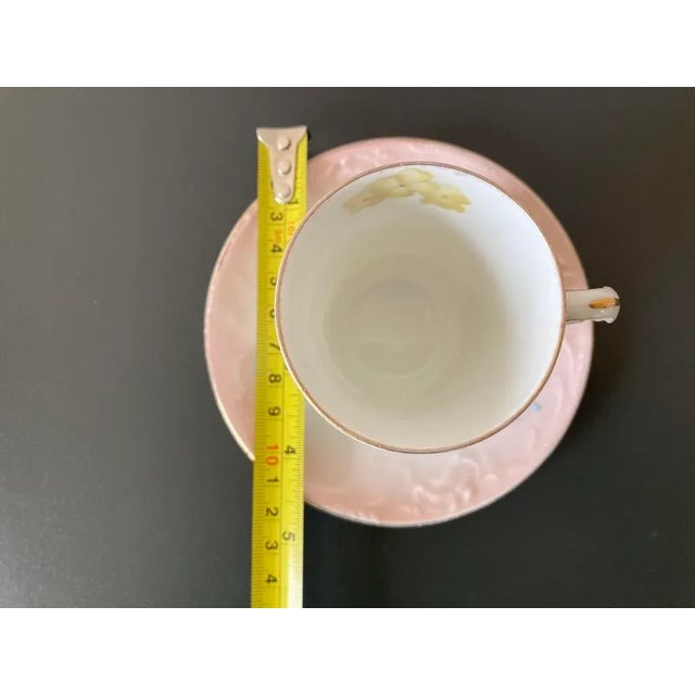 Antique Austrian Belle Epoque Pink Floral Porcelain Coffee Espresso Tea Cup and Saucer by Carlsbad, Ca. 19th Century For Sale - Image 9 of 12