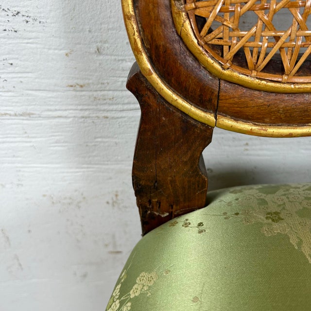 Pair French Provincial Louis XV-Style Side Chairs – Walnut & Green Upholstery For Sale - Image 11 of 12