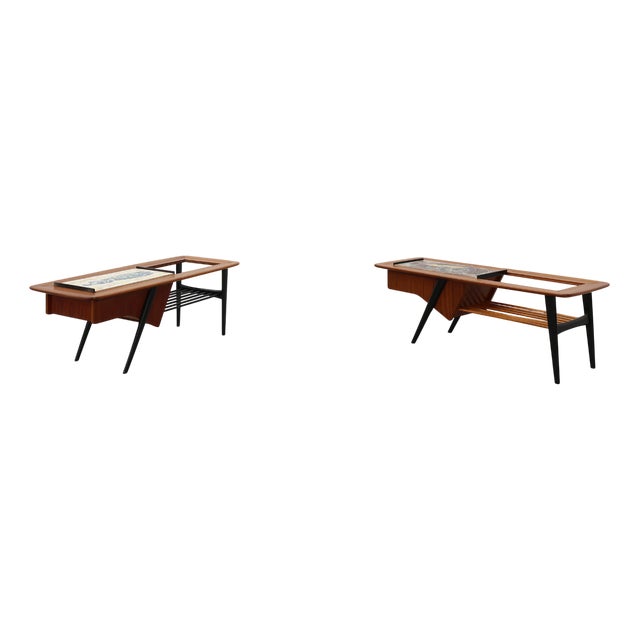 Model 210 Coffee Tables in Teak with Ceramic Tiles by Alfred Hendrickx for Belform, 1950s, Set of 2 For Sale