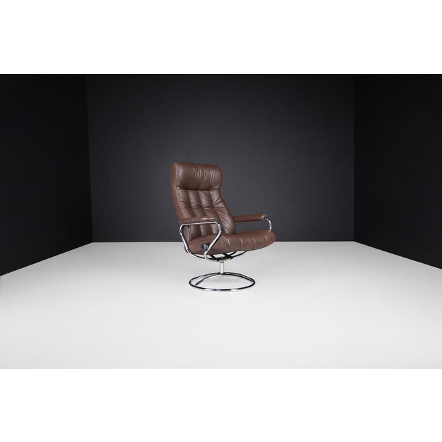 Vintage 1980 ekornes stressless recliner — scandinavian leather lounge chair experience timeless scandinavian design and...