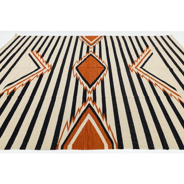 9x12 Modern Navajo-Inspired Geometric Wool Rug– Terracotta, Black & Cream For Sale - Image 9 of 11