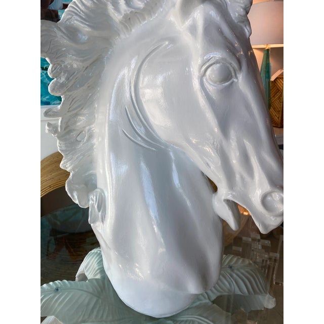 Vintage Plaster White Lacquered Modern Large Horse Head Statue For Sale - Image 10 of 12