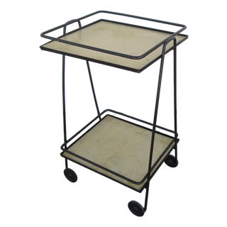 Mid 20th Century Iron 2 Tier Rolling Bar Cart Mathieu Matégot Style For Sale