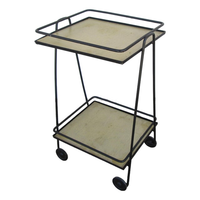 Mid 20th Century Iron 2 Tier Rolling Bar Cart Mathieu Matégot Style For Sale