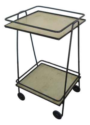 Mid 20th Century Iron 2 Tier Rolling Bar Cart Mathieu Matégot Style