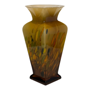 Art Glass Vase Amber Oval Pattern