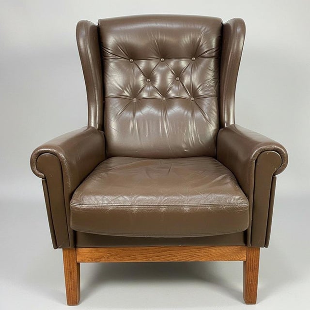 Nordic Wingback Chairs in Brown Leather, 1970, Set of 2 For Sale - Image 6 of 10