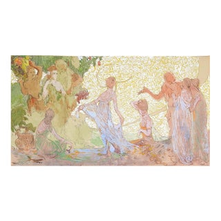1918 Classical Art Nouveau Garden Party Painting For Sale