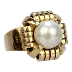 Vintage Antique French Art Deco 18 Karat Gold & Pearl Cocktail Ring Size 6