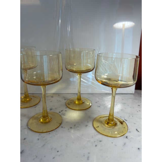 Glass 1960s 6 Italian Handblown Amber Apertif Glasses Attributed to Carlo Moretti For Sale - Image 7 of 8