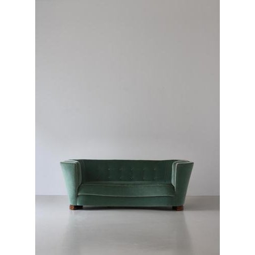 Large Danish Sofa in Green Velvet, 1940s For Sale - Image 3 of 15
