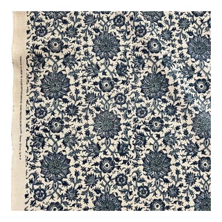Soane Britain Persian Flower Blue Hand Printed Fabric- 2 Yards For Sale