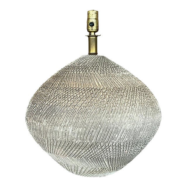 Vintage Scored Ceramic Table Lamp For Sale