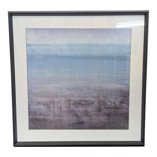 Framed Abstract Landscape Painting in Soft Blue and Purple Tones For Sale