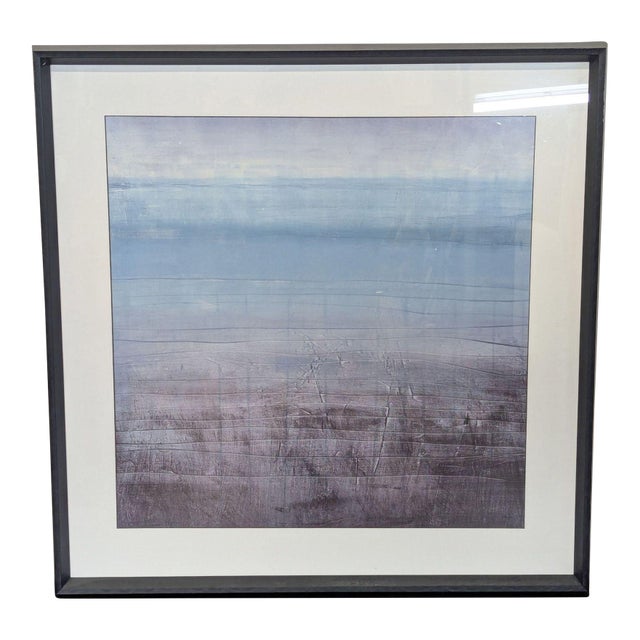 Framed Abstract Landscape Painting in Soft Blue and Purple Tones For Sale