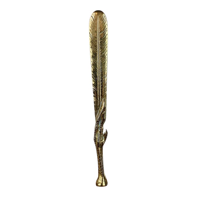 Vintage 1970s Brass Feather and Bird Foot Letter Opener For Sale