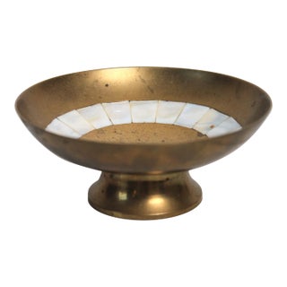 Vintage Brass and Mother-of-Pearl Trinket Dish For Sale