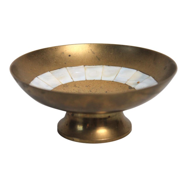 Vintage Brass and Mother-of-Pearl Trinket Dish For Sale