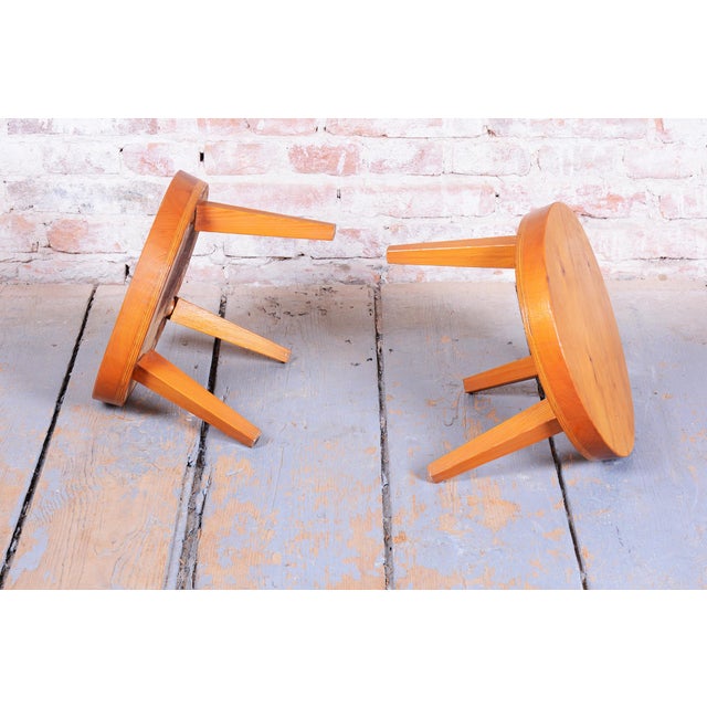Wood Mid-Century Small Tables in Larch Wood, Czech. 1950s, Set of 2 For Sale - Image 7 of 9