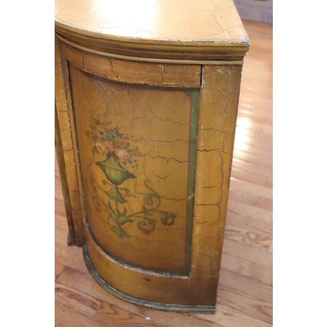 Vintage Neoclassical Demilune Console Cabinet – Hand-Painted Floral Medallion For Sale In Portland, ME - Image 6 of 11