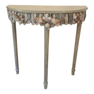 Shell Encrusted Demi Lune Table in Farrow & Ball Paint For Sale