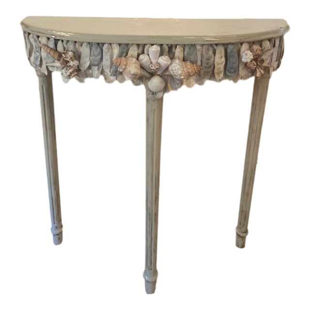 Shell Encrusted Demi Lune Table in Farrow & Ball Paint - By May River Neptune For Sale