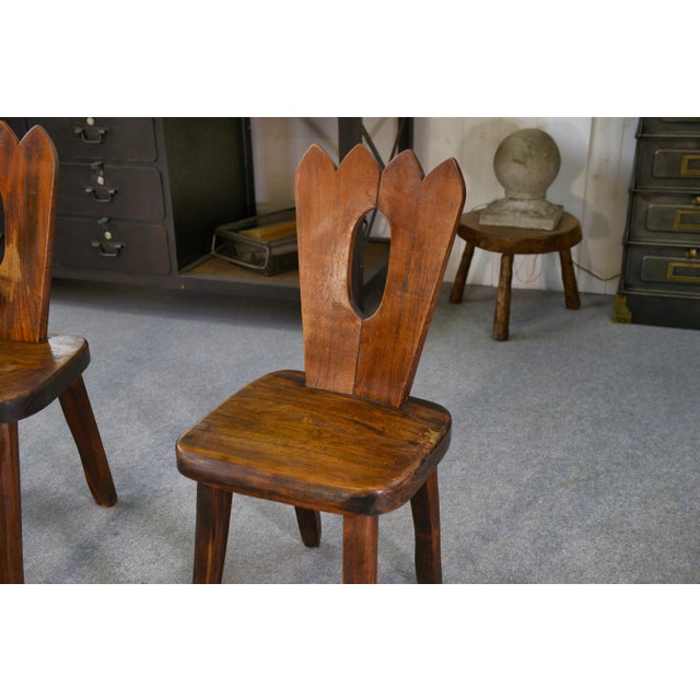 Mid-Century Modern Brutalist Chairs in Elm from Aranjou, 1960s, Set of 2 For Sale - Image 3 of 9