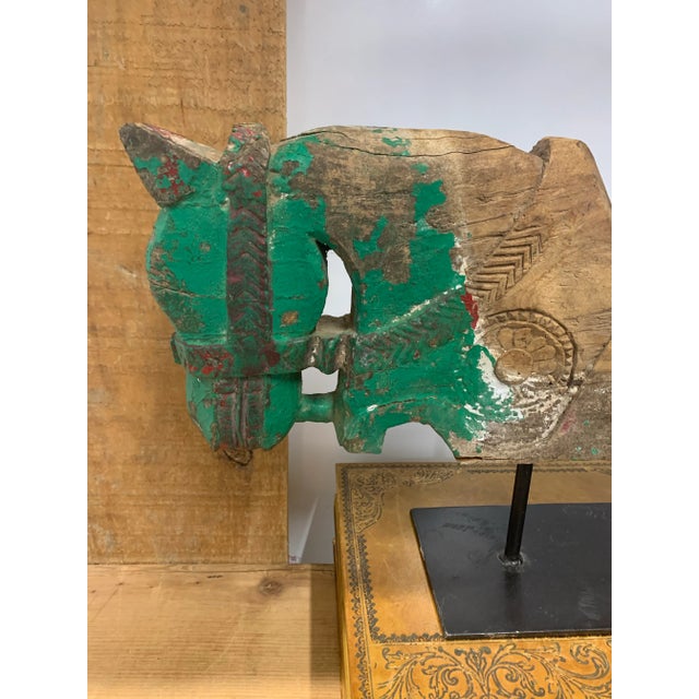 Antique Carved Wooden Architectural Horse Head Mounted on Metal Stand For Sale - Image 4 of 4