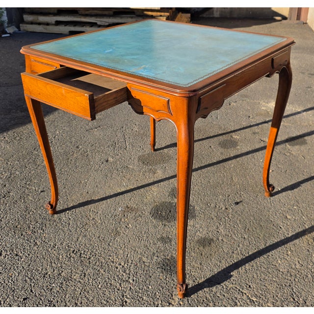The Beauville Collection by B. Altman Co. Louis XV Style Walnut Writing Table With Blue Leather Top, Circa 1900 For Sale - Image 4 of 7