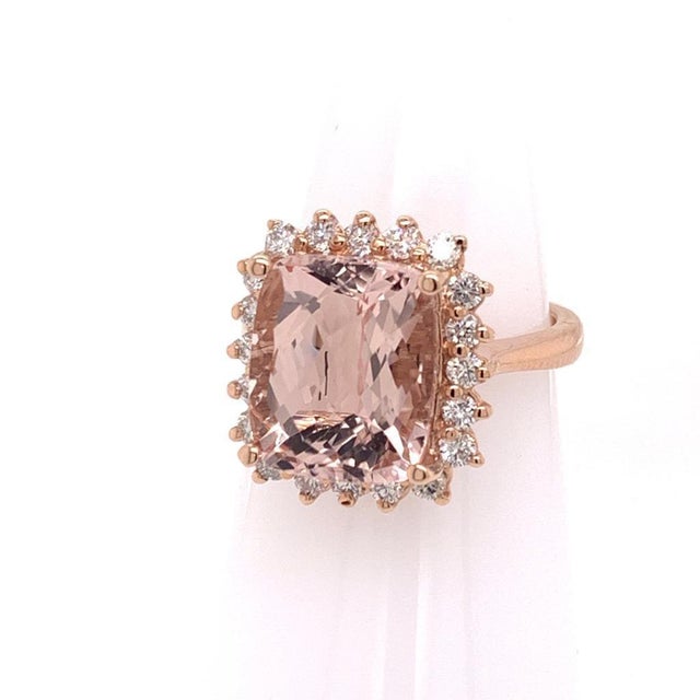 Tourmaline Rubellite Diamond Ring 14k Rose Gold 7.45 TCW Certified, Size 6.5 For Sale - Image 4 of 17