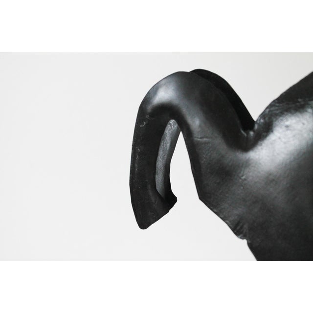 Black Folk Art Cast Metal Painted Black Rearing Horse on Wood Base For Sale - Image 8 of 10