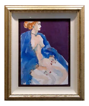 Mel Carter Original Nude Sitting Woman Framed Watercolor Painting