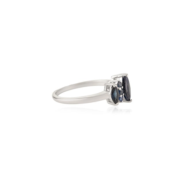 Not Yet Made - Made To Order Dazzling 1.2 Ct Blue Sapphire 925 Sterling Silver Marquise & Round Cut Ring - Size 8 For Sale - Image 5 of 9