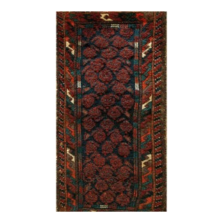 1900s Blue Navy Paisley Tribal Antique Persian Balouch Rug 1' 6''x 2' 6'' Handknotted Wool Carpet For Sale