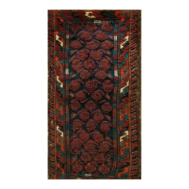 1900s Blue Navy Paisley Tribal Antique Persian Balouch Rug 1' 6''x 2' 6'' Handknotted Wool Carpet For Sale