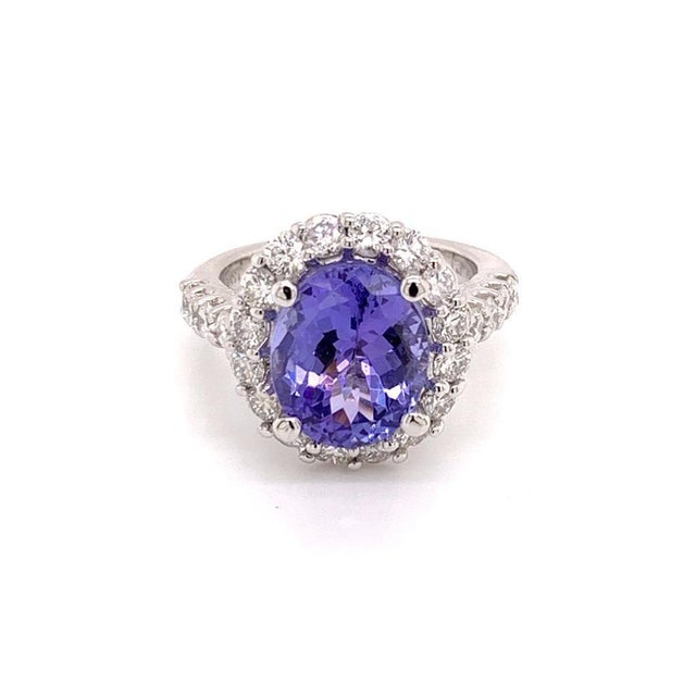 Violet Tanzanite Diamond Ring 14k White Gold 5.30 TCW Certified For Sale - Image 8 of 18