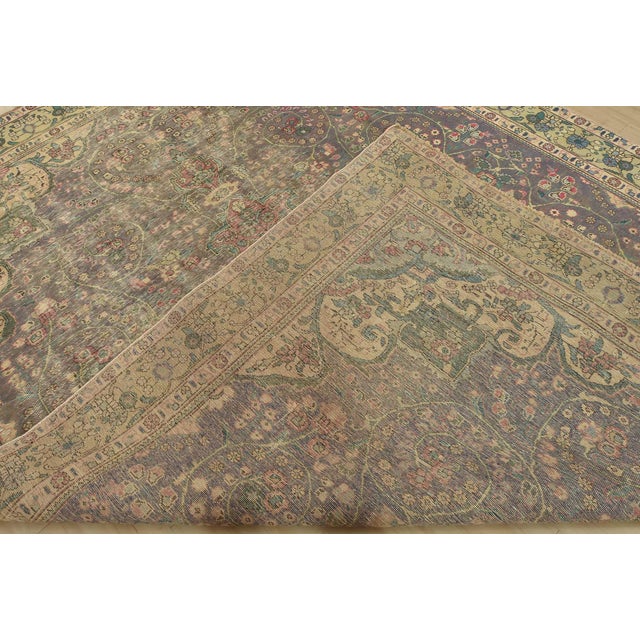 Tabriz Rug 9’5” X 12’3” Violet Wool Vintage Distressed Hand-Knotted Carpet For Sale - Image 14 of 15