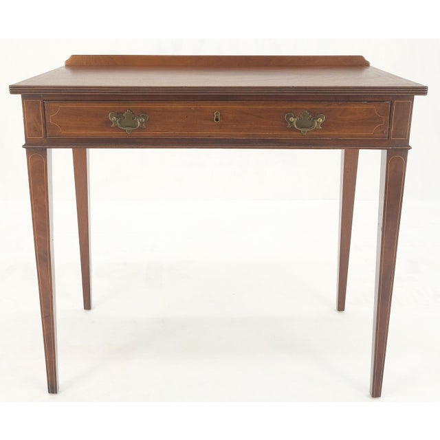 c.1880s Fine One Drawer Inlayed Solid Crotch Mahogany Top Console Table MINT! For Sale - Image 9 of 16