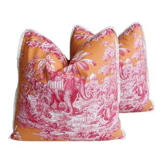 French Manuel Canovas Bengals Toile Feather/Down Pillows 19" Square - Pair For Sale