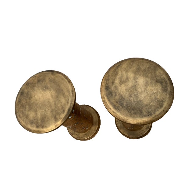 Traditional Vintage Egyptian Column Plant Stands Pedestals Carved Stone Look Resin Set of Two For Sale - Image 3 of 13