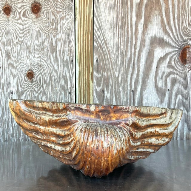 Vintage Boho Carved Wood Clam Shell For Sale In West Palm - Image 6 of 12