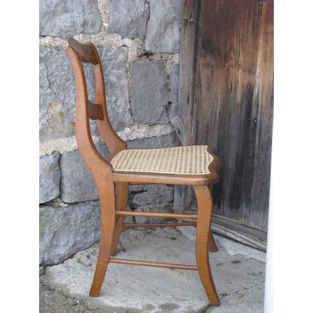 American Antique Side Chair New Cane Seat Elegant Tiger & Bullseye Maple Cottage Bedroom For Sale - Image 3 of 18