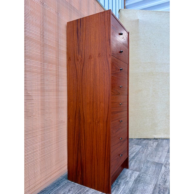 1970s Mid Century Danish Modern Teak Highboy / Lingerie Chest of Drawers. Circa 1970s For Sale - Image 5 of 18