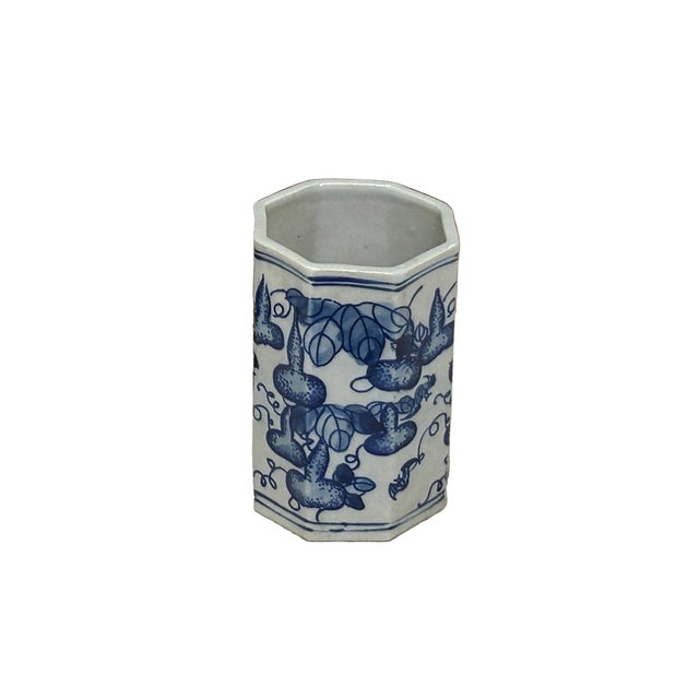 Chinese Blue White Porcelain Hexagon Gourd Graphic Small Vase For Sale - Image 4 of 8