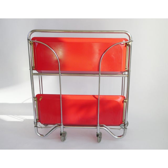 Red Mid-Century Modern Red Foldable Bar Cart with Chrome Metal, 1960s For Sale - Image 8 of 9