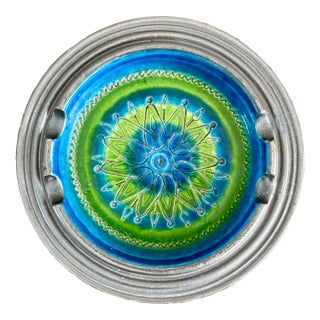 Vintage Bitossi Blue and Green Glazed Ashtray, Italy, 1960s For Sale