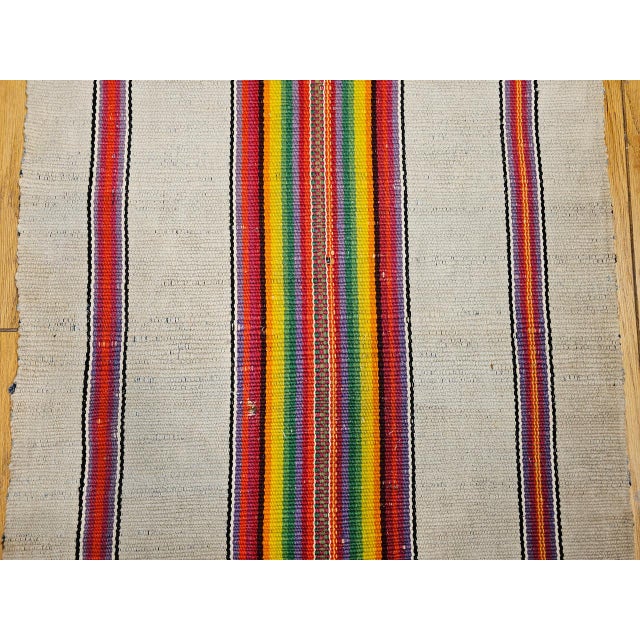 Vintage American Rag Runner, Handwoven Wool & Cotton, Stripe Pattern, 3x14 For Sale - Image 10 of 14